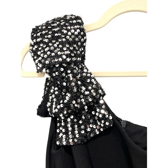 Mac Duggal Size 0 55707 Black One Shoulder Sequin Bow Formal Slit Dress NWT - Picture 5 of 9